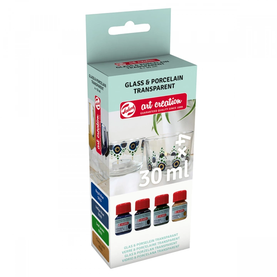 Art Creation Glass & Porcelain Paint Transparent Setti 4 x 30 ml Sininen