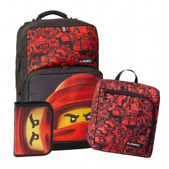 Lego Ninjago -koululaukku, jossa 3 osaa Lego-laukku irrotettavalla kuntosalikassilla 1