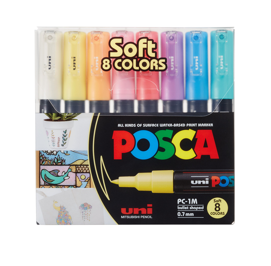 Posca - PC1MC - Extra Fine Bullet Tip Pen - Soft Colors, 8 pc
