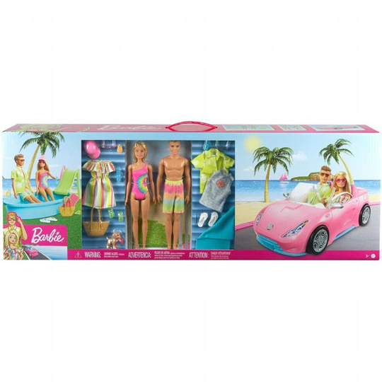 Barbie-leikkisetti, jossa on auto, uima-allas ja 2 Barbie pelisetti GJB71