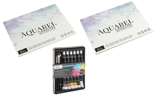 Nassau - Paint set aquarel 16 pcs with aquarel Paper A4&A3 2x 20 sheet - Bundle