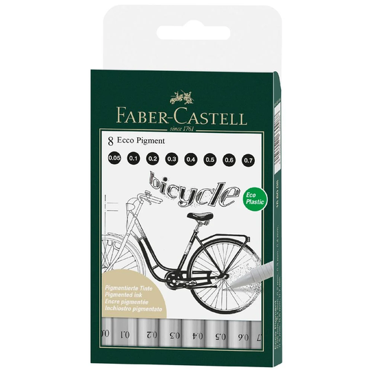 Faber-Castell - Ecco Pigment Fineliner, wallet of 8, black (166008)