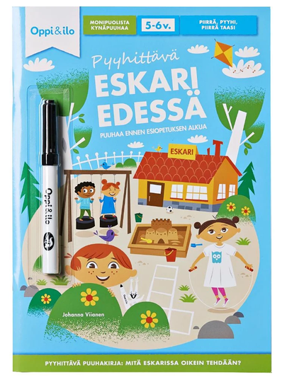 Oppi ja Ilo Eskari Edessä pyyhittävä puuhakirja