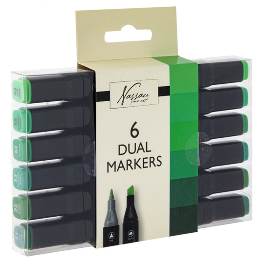 Nassau Fine Art Dual-tip Markers 6-setti Vihreä
