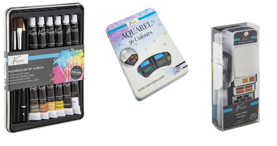 Nassau - Aquarel pans 36pcs with Paint set16 pcs and Water colour fanset 25 colours - Bundle
